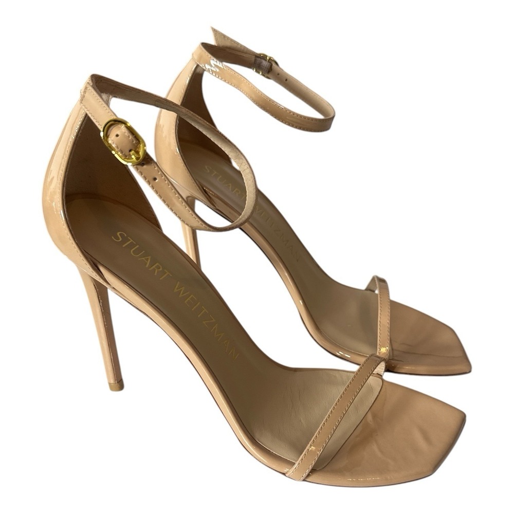 New Stuart Weitzman Women's Beige Nudistcurve Patent Sandal Shoes Size 11 Luxury